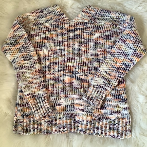 LOFT Multicolor Spacedye Double V Chunky Knit Oversized Sweater - Size XS - Picture 13 of 13